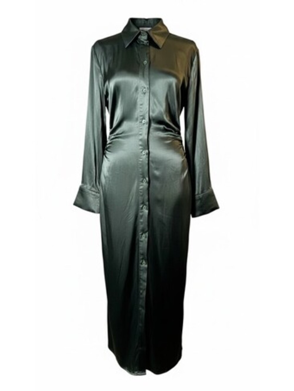 ZARA RUCHED SATIN-EFFECT SHIRT DRESS